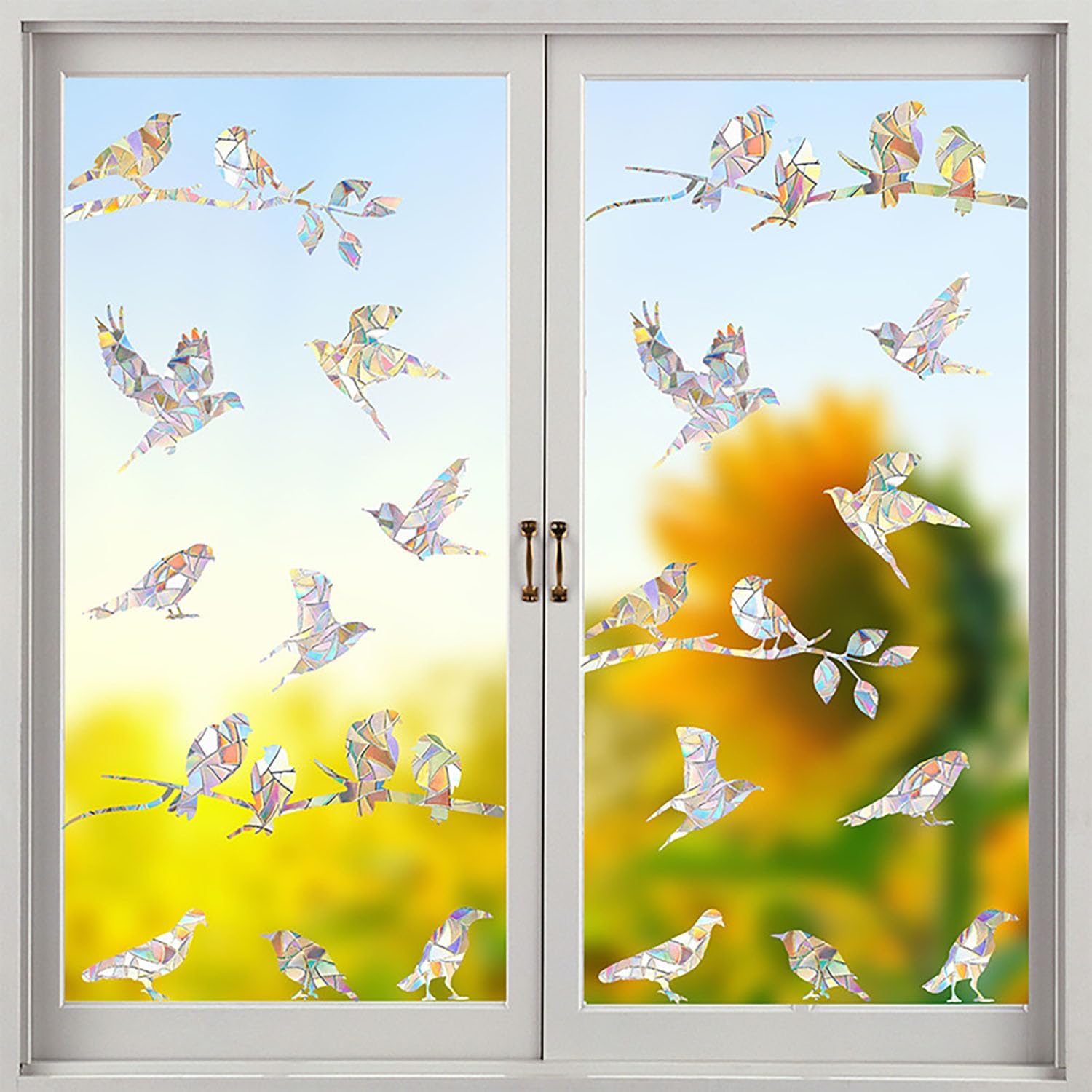 Variety Leaves, Hummingbird & Colorful Birds Window Clings for Glass Windows, Prevent Bird Strikes Double-Side Static Decals Anti Collision Glass Colorful Birds