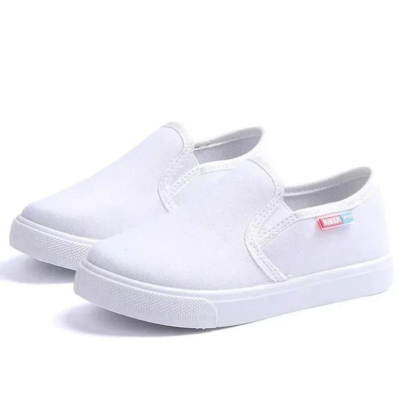 School Children Canvas Shoes Fashion Unisex Kids Casual Shoes for Boys Girls Children's Sneakers Soft Breathable All-Match White