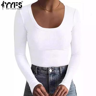 Moda Donna Casual Primavera Autunno Tinta Unita Stampa Manica Lunga Scollo a U Bluse e Camicie