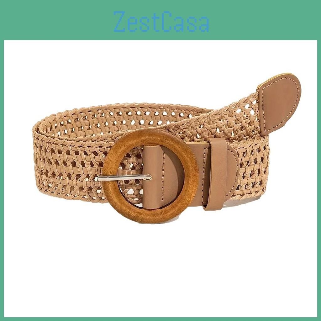 Woven Bohemian Cotton Linen Belt With Round Buckle For Women Accessories Dress