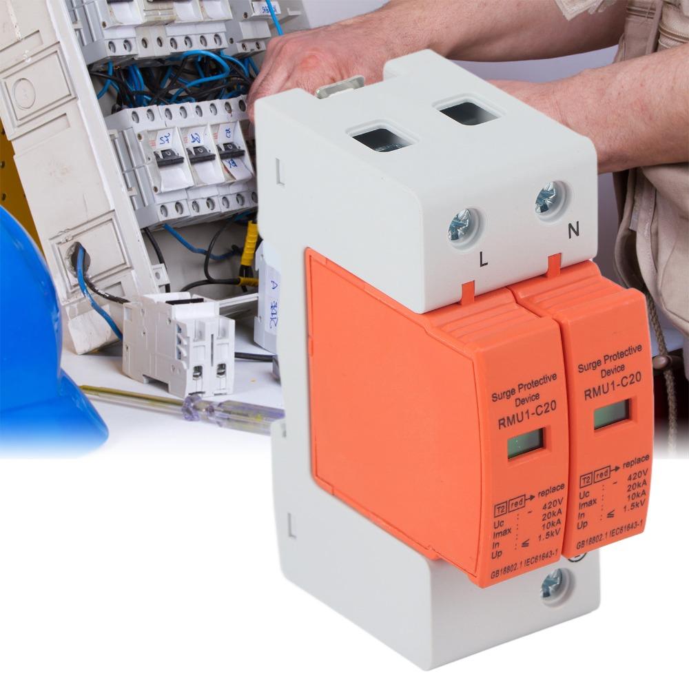 2PCS RMU1‑C20/40/60 SPD Protective Device 2P 420V AC Arrester Protector Lightning Protective Device Electrical Circuits