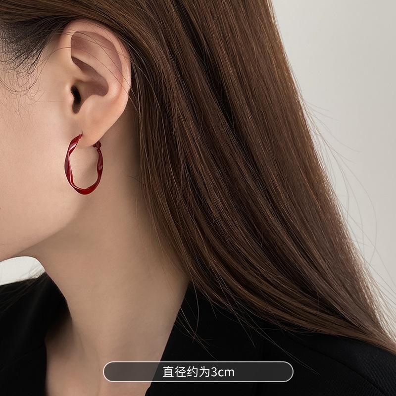 Silver Needle Plain Ring Ankola Red Oil Drop Earrings Exaggerated Design Earrings Korean Simple Temperament Earrings Women