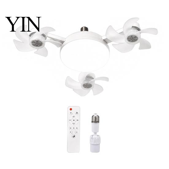 E27 Socket Fan 3/4/5 Blade Ceiling with Light & Remote Control, 2-in-1 Silent LED Drone Compact Ventilation Lamp Foldable Blades, 3-Speed Dimmable for