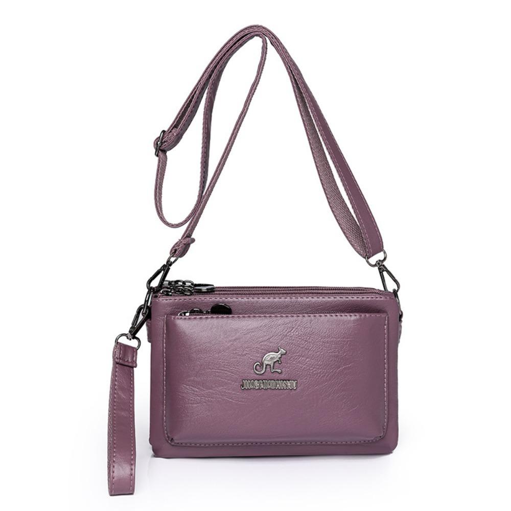 Retro Multiple Zip Pockets Shoulder Bag Soft Square Phone Bag PU Leather Crossbody Bag  Elderly