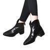 Fashion Female Short Shoes Pointed Toe Brown Fur Leather Booties Elegant with Medium Heels Women's Ankle Boots Sale Autumn Chic Boot