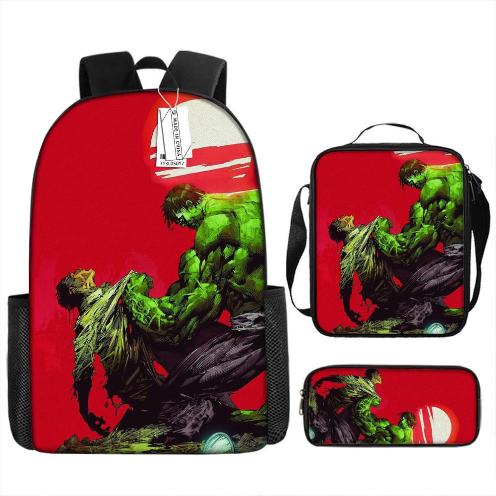 Children Backpack Three Piece Set With The Avengers Hulk Print Design For School Use