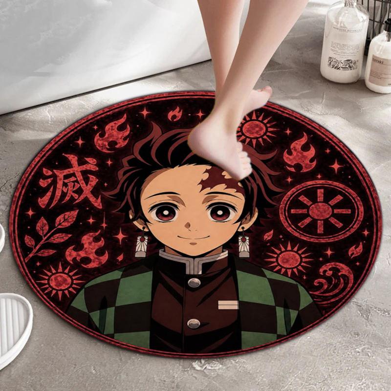 Classic Japanese-style Cartoon Demon Slayer Round Rug, Home Soft Decorative Anti-slip Yoga Mat and Chair Mat, Outdoor Floor Mat Carpet K5
