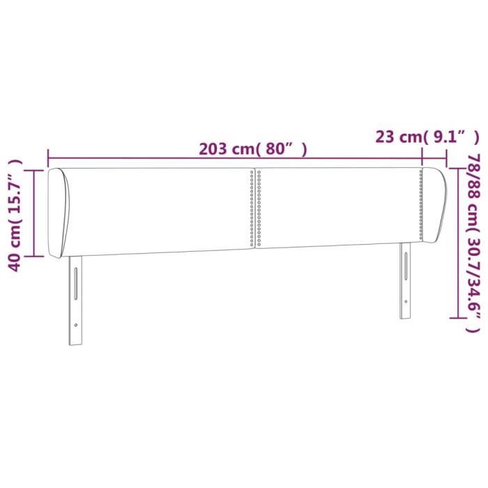 VidaXL Tête de lit avec oreilles Gris foncé 203x23x78-88 cm Tissu3117027