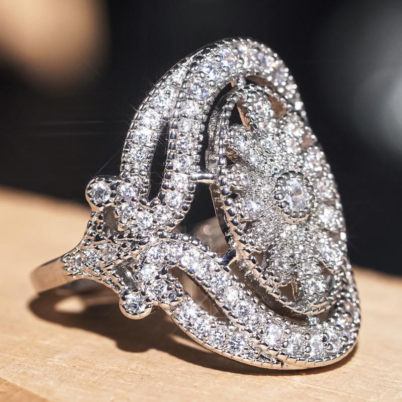 

CAOSHI Gorgeous Hollow Out Design Finger Ring for Women Sparkling Wedding Accessories Aesthetic Copper Color Statement Zircon 10