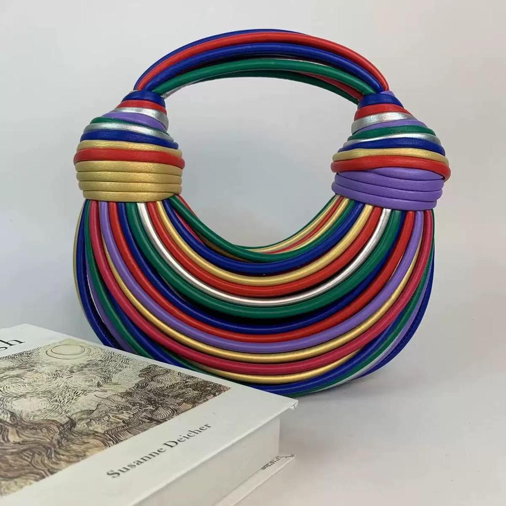 Handbags for Women 2025 New Gold Luxury Designer Brand Handwoven Noodle Bags Rope Knotted Pulled Hobo Silver Evening Clutch Chic