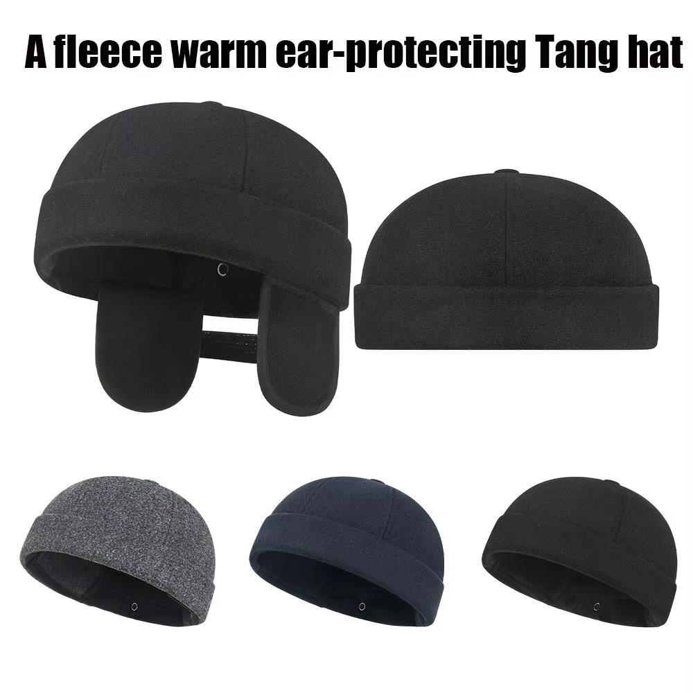 Casual With Earmuffs Warm Beanie Cap Adjustable Windproof Brimless Beanie Cap Fleece-Lined Thermal Dome Melon Cap Winter