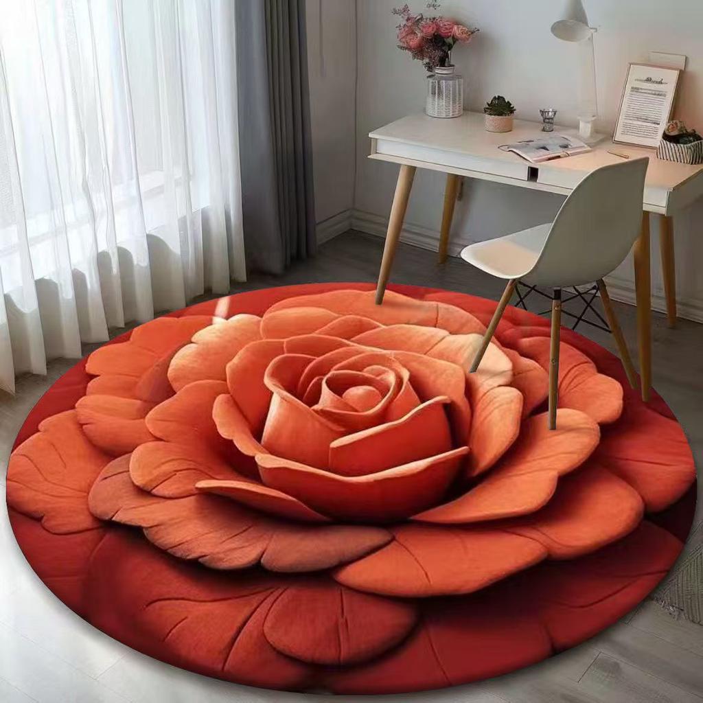 Round Crystal Velvet Bedroom Living Room Sofa 3D Countryside Anti Slip Pad, No Wash Carpet