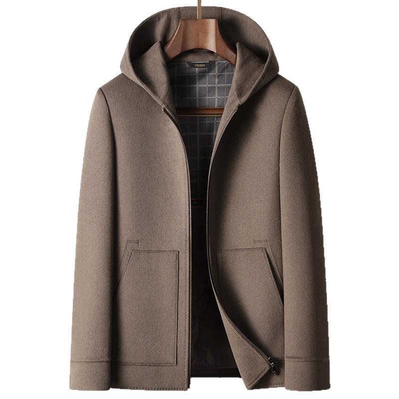 Men's 2025 Autumn/Winter Hooded Wool Coat with Detachable Down Liner - Youth Business Double-Sided Short Jacket.