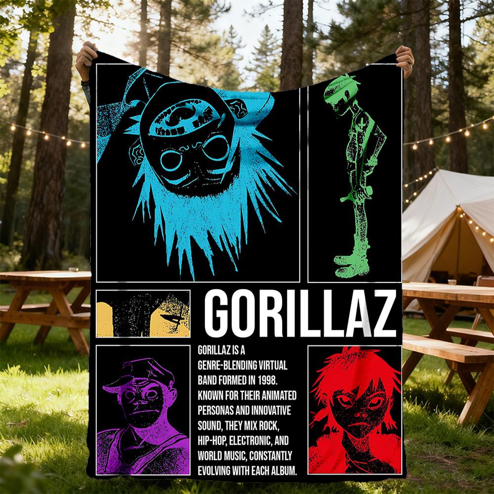 1pc Gorillaz Virtual Band Outdoor Blanket Lightweight Flannel, All-Season Use for Sofa, Bed, Travel, Camping, Living Room, Office, Couch018