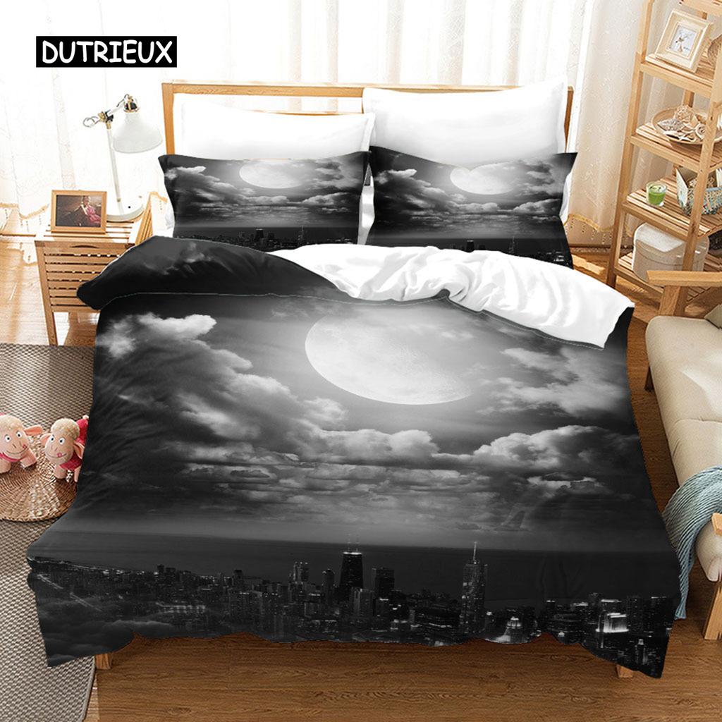 Natural Landscape King Queen Duvet Cover Comic Ink Painting Style Bedding Set Adults Tree Mountain River Polyester Quilt Cover