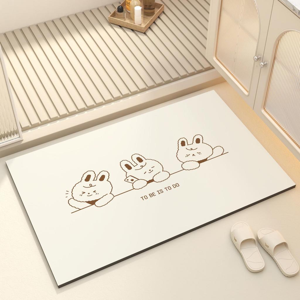 Cute Cartoon Diatom Mud Bathroom Mat - Absorbent, Anti-slip, Quick Dry Foot Mat for Toilet & Door Entrance
