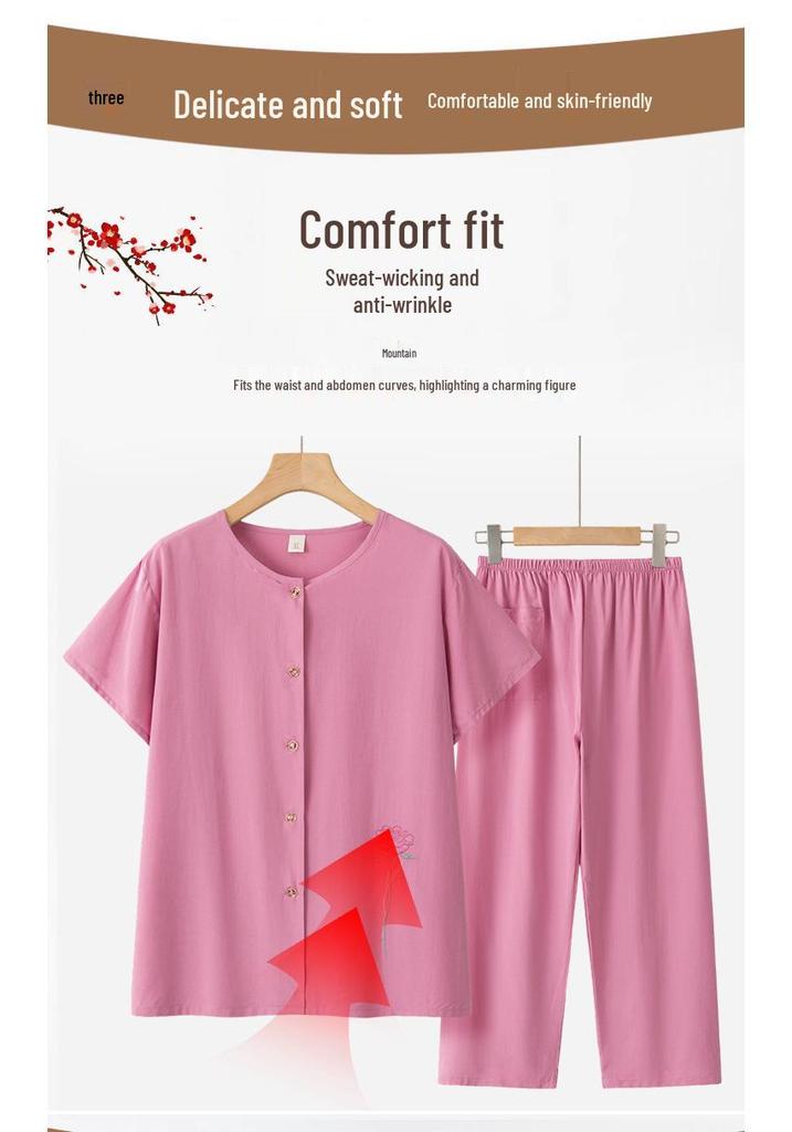 Granny Short Sleeve Summer Suit - Casual Two-Piece Set for Middle-Aged & Elderly Women