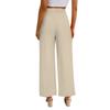 Women's Color Casual Wide Leg High Waist Button And Zipper Elastic Waist Pants With Pockets