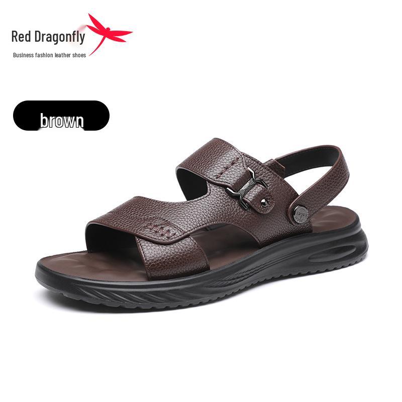 Men s 2024 Red Dragonfly Summer Leather Sandals: Two-in-One Non-slip Casual Driving Slippers  Beach Shoes. 42