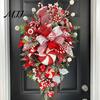 Bedroom Living Room Festive Decor Candy Cane Christmas Teardrop Swag, Red White Striped Peppermint Swag Durable Seasonal Wall Hanging Wreath for Front
