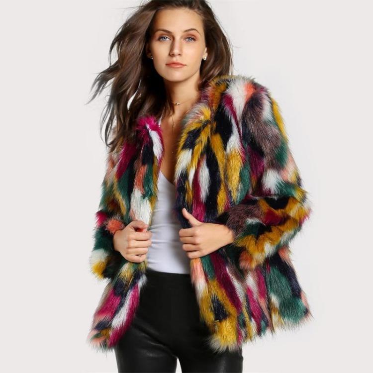

Winter Warm Mink Hair Coat Color Fur Top Imitation Fox Hair Round Collarless Coat S