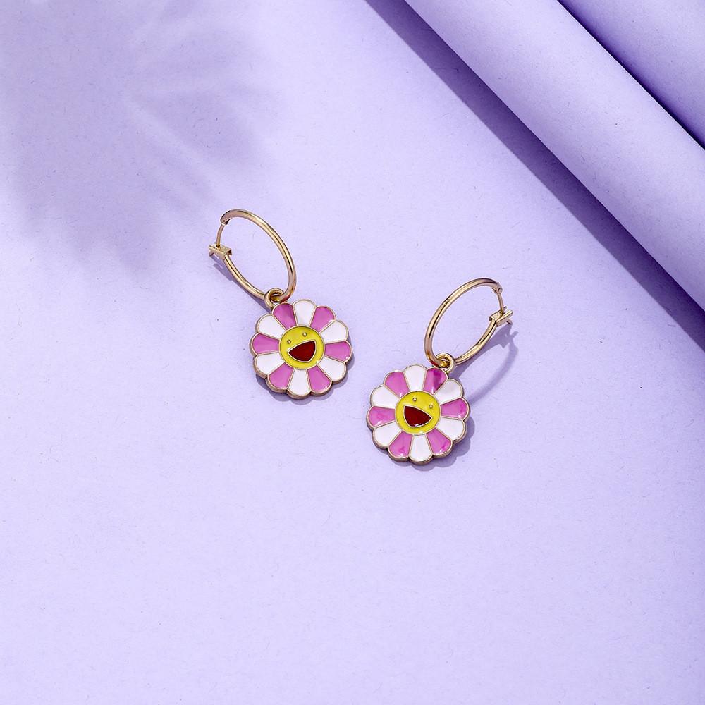 Modern Oil Daisy Drip Ring Colorful Flower Earrings Alloy Jewelry For Women