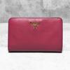 Used PRADA Popular Color Bi-fold Wallet Saffiano Leather Logo Hardware Pink