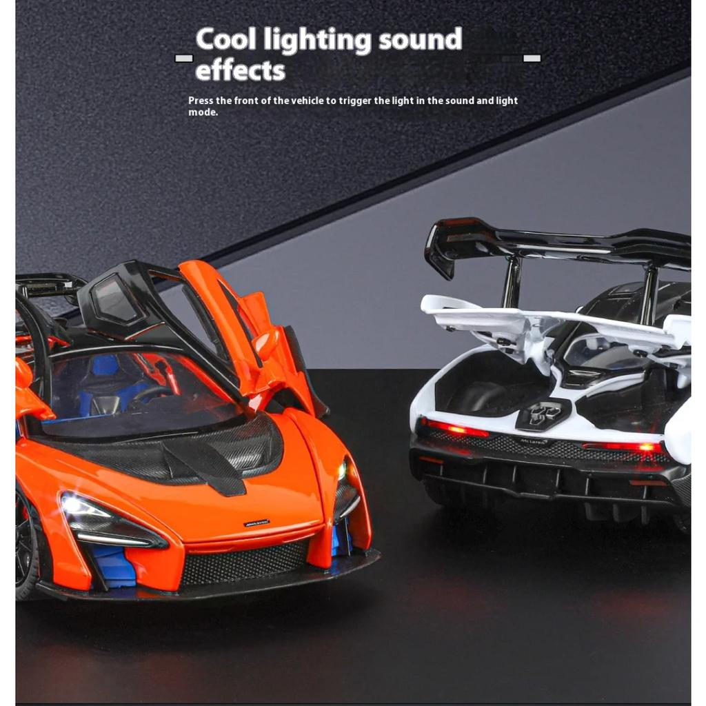 1/24 Scale Mclaren Senna Supercar Alloy Car Model, Simulated Sound and Light Racing, Children's Toy Car Ornaments for Boys Holiday Gifts