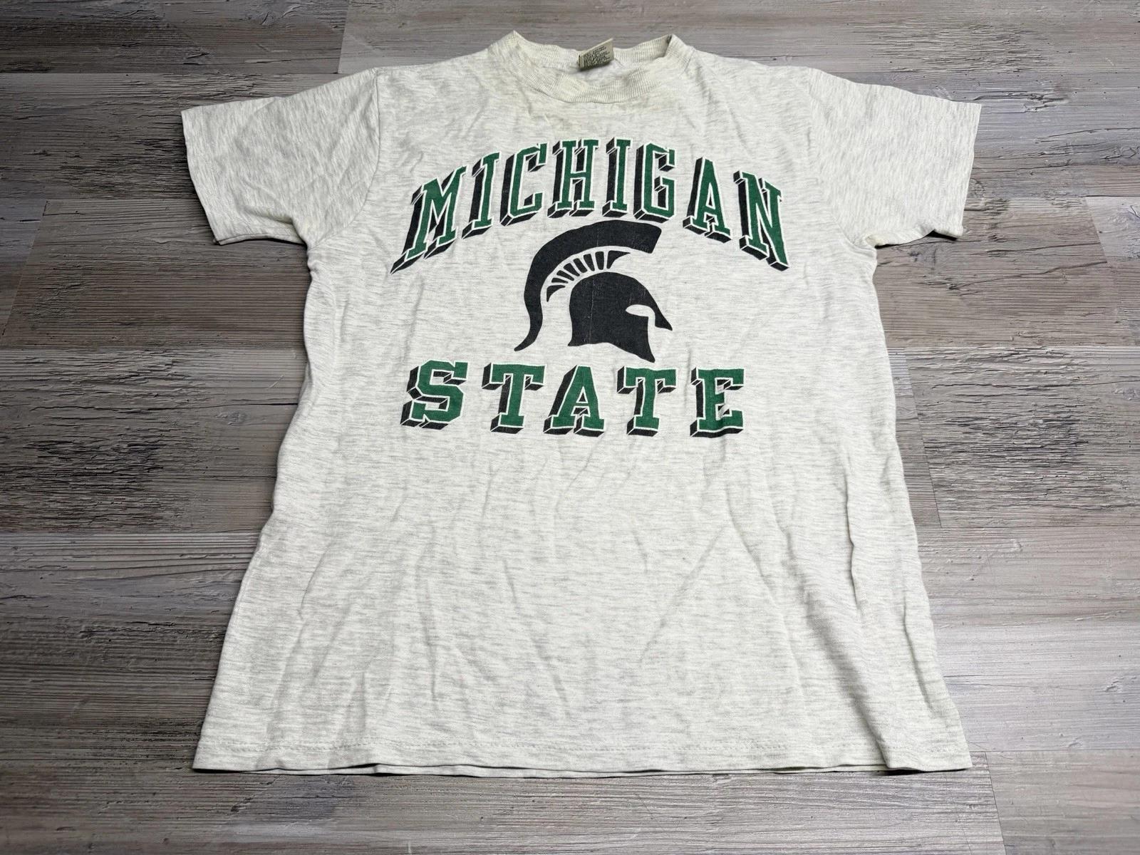 

Vintage Michigan State Spartans T-Shirt Men s Size Medium Single Stitch USA Made L