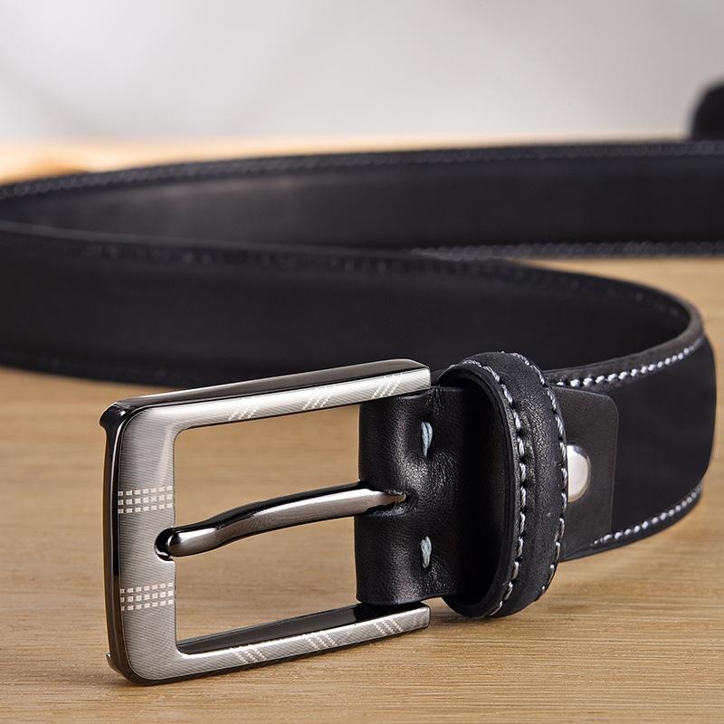 Men'S Business Single-Pin Buckle First-Layer Cowhide Belt, Retro Wear-Resistant Pure Cowhide Leather Belt