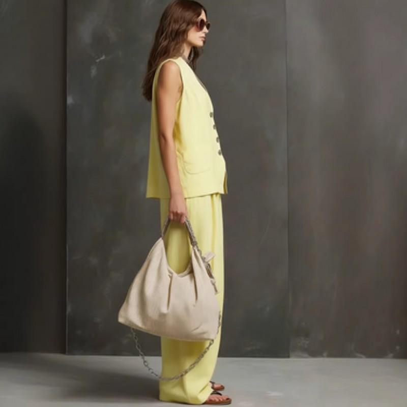 2026 Womens Linen Blend Sleeveless Vest Wide Leg Pants Set Casual Outfit In Solid Colors