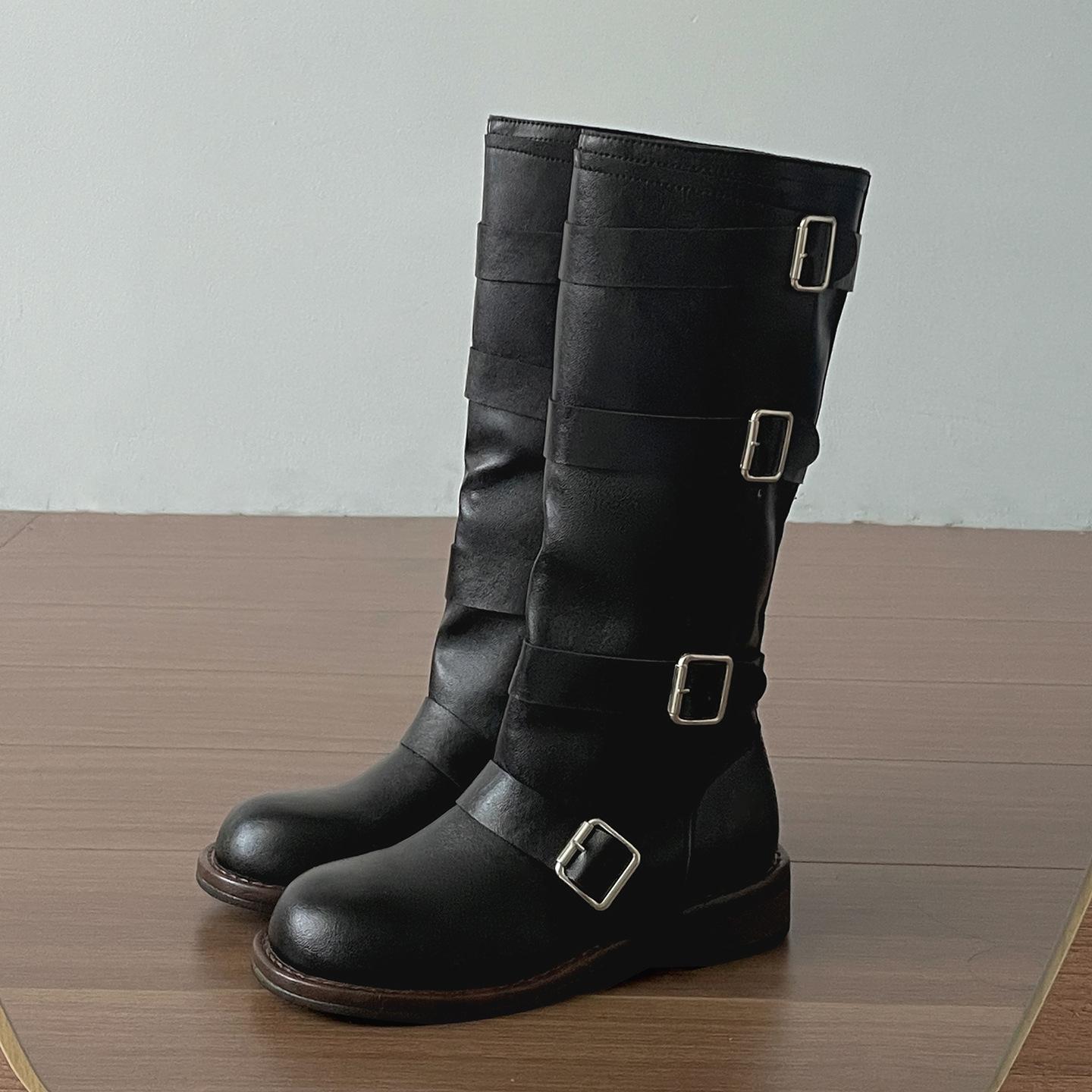 Wang Fan Black British Thick-soled Boots Long Boots 2025 New Autumn Versatile Skinny Knight Boots 35