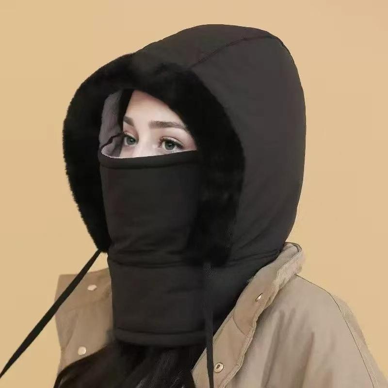 1pc Winter Cycling Hat with Scarf, Thickened Fleece Lei Feng Ear Flap Hat for Women, Integrated Cold Weather Ski Headcover