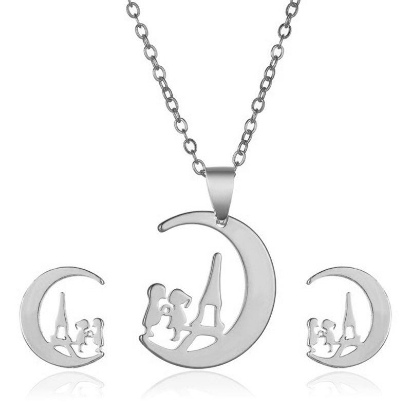 Diamond and Pearl Geometric Flower Jewelry Set - Necklace and Earrings for Women