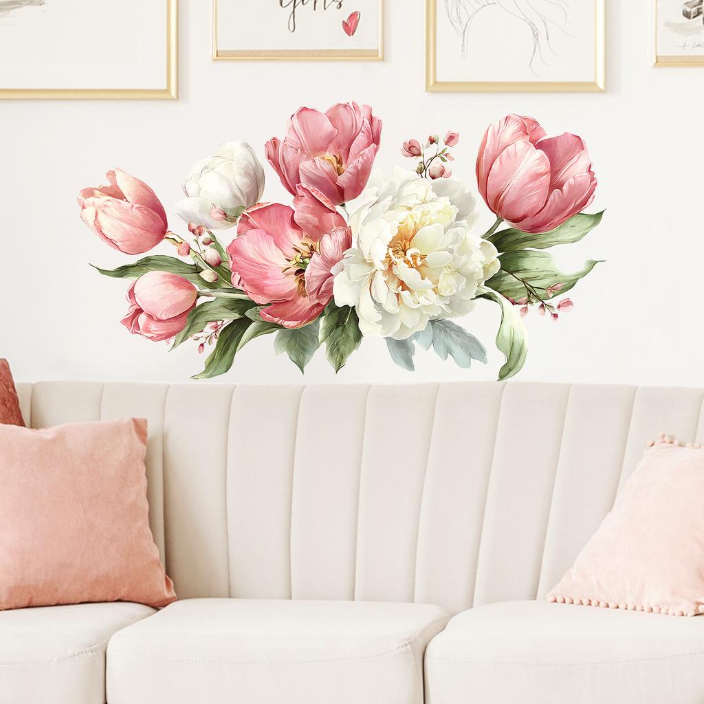 Peony Floral Living Room Feature Wall Bedroom Room Dining Room Bathroom Decorative Self-Adhesive Wall Stickers