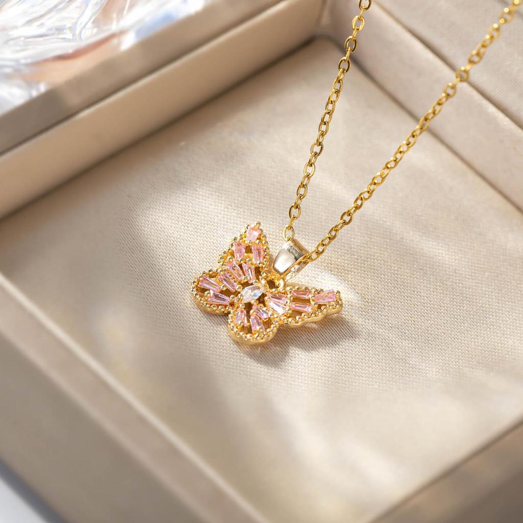 Gold-Plated Crystal Zirconia Butterfly Choker Necklace - Fresh Pastoral Style