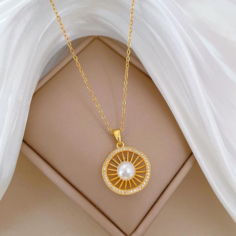 Pearl Empty Bird'S Nest Light Luxury Temperament Gorgeous Full Diamond Necklace Women'S Versatile Collarbone Chain Titanium Steel Chain