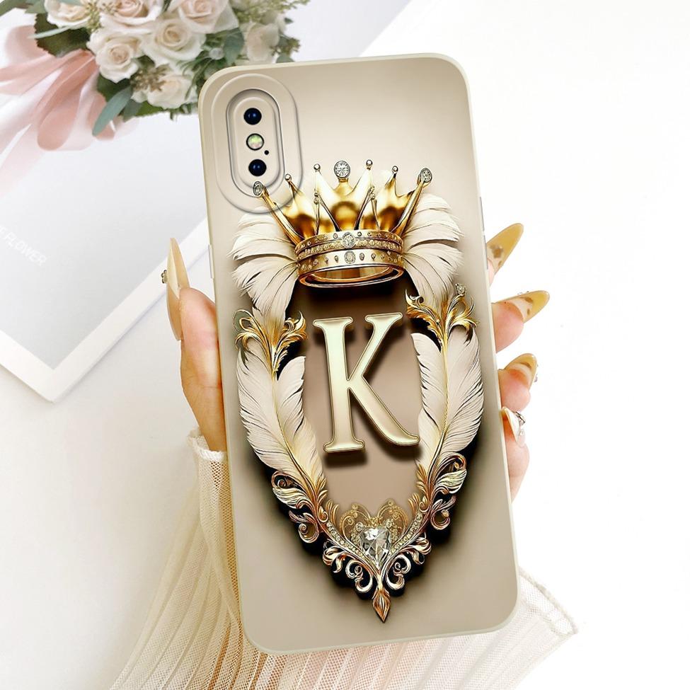 For iPhone X A1865 Phone Case For iPhone XS A2097 Cover Luxury A-Z Letters Fashion Crown 2D Painted Silicone Casing