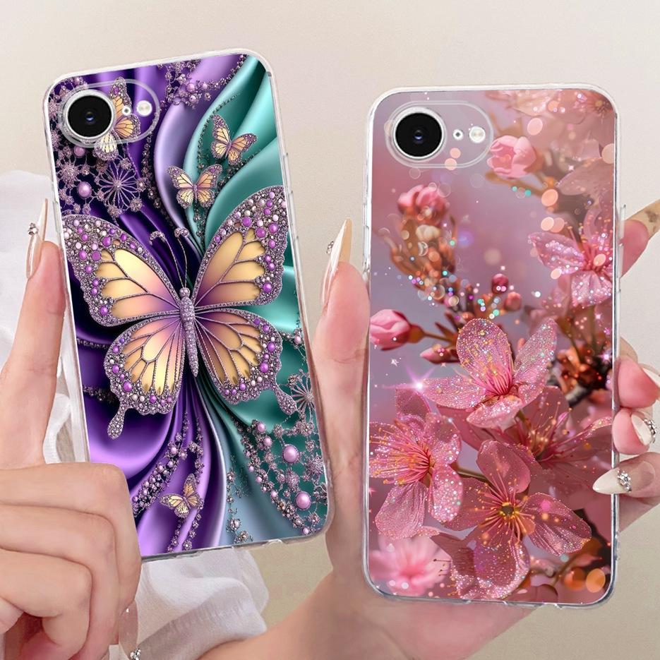 For Apple iPhone 16e Case A3409 Luxury Flowers Butterfly Painted Cover Soft Slim Phone Case For iPhone 16e iPhone16e Fundas Bags