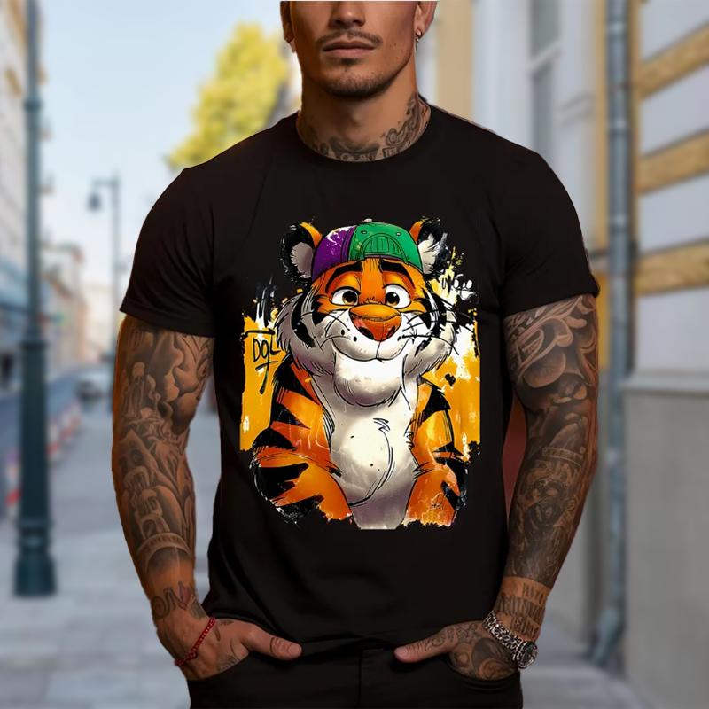 New Summer Men's Fashion T-shirt Personality Cartoon Tiger Printed Men's T-shirt Top