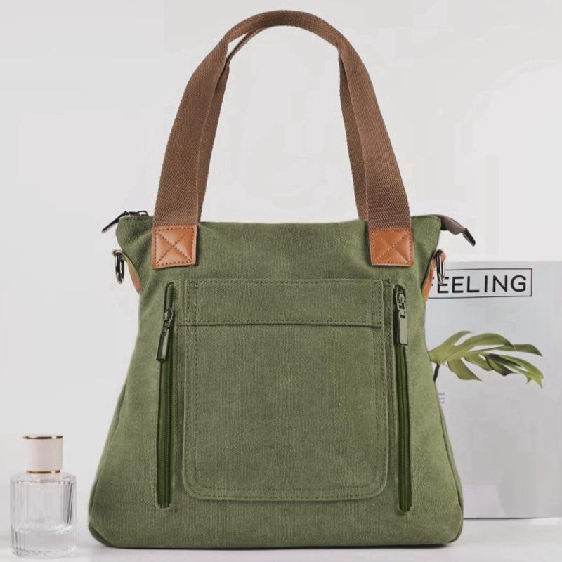 Retro Canvas Crossbody Tote with Zipper – Large Capacity Travel Shoulder Bag