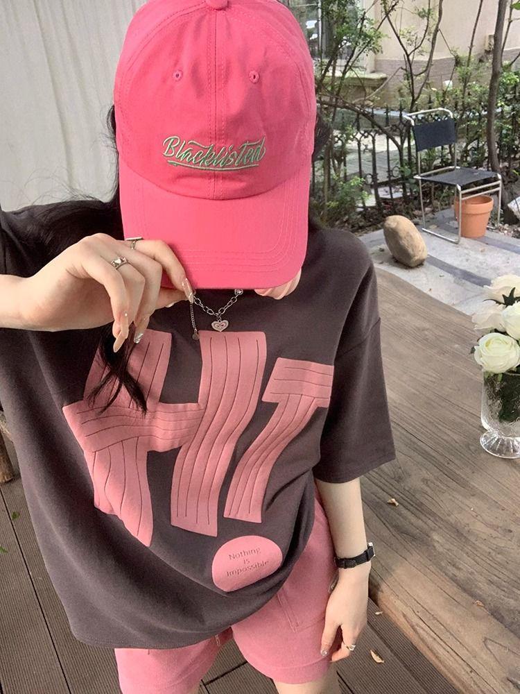 Trendy Women's Summer 2025 Loose T-Shirt & Wide-Leg Shorts Two-Piece Set