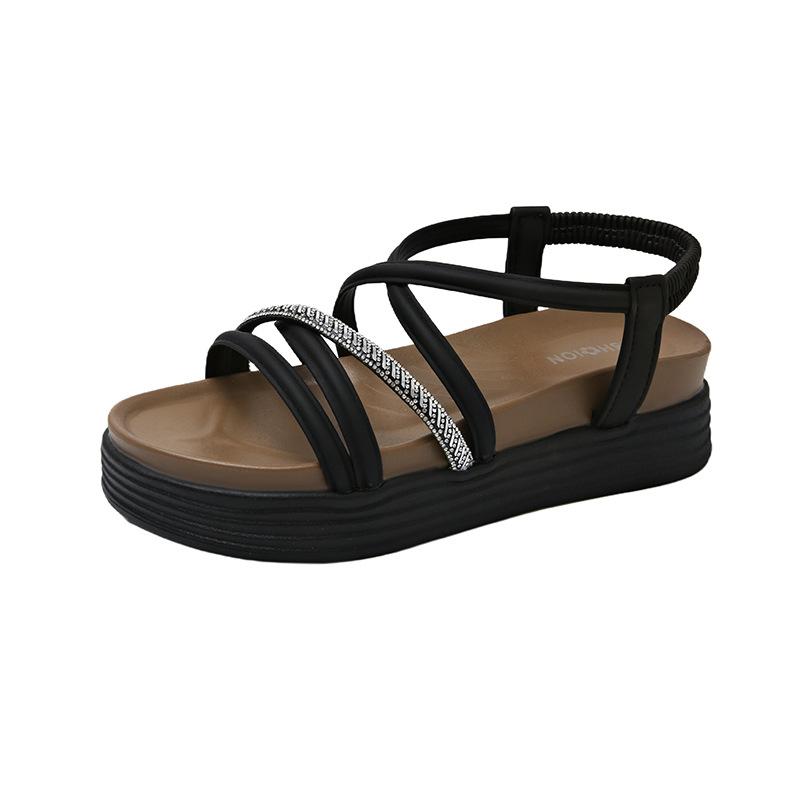 3 Platform Sandals Women's Summer New Fashion Versatile Rhinestone Beach Shoes Soft-soled Fashion Shoes
