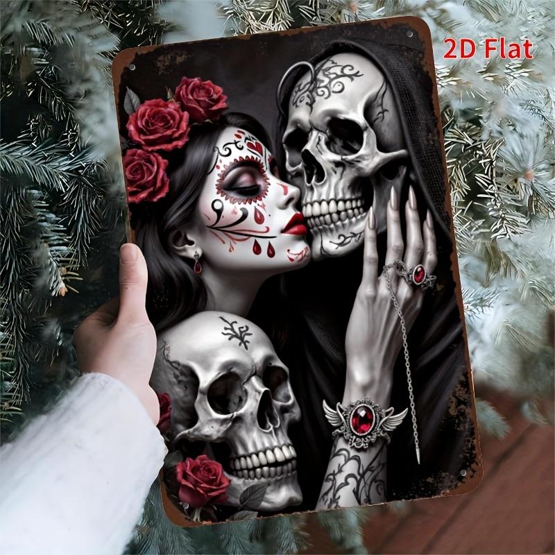 D Flat D Flat D FlatD Flat D Retro Metal Sign Painting Skull And Rose Floral Design Candy Skull Pattern Vintage Sty 20x30cm(7.8x11.8inch)