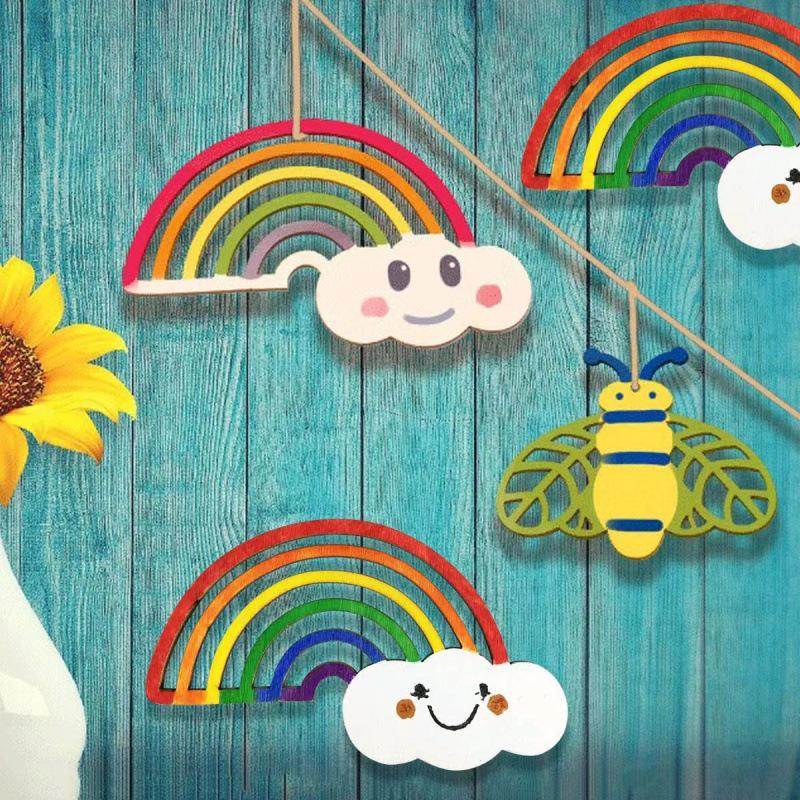 Rainbow Wooden Crafts DIY Hollowed-Out Unfinished Wood Chips for Children - Christmas Theme
