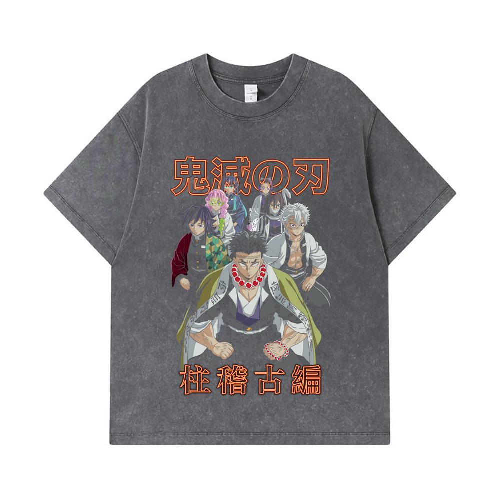 275 GSM Washed T-shirts 100% Cotton Demon Slayer V22 Hashiras Print Unisex Heavy Cotton T Shirt