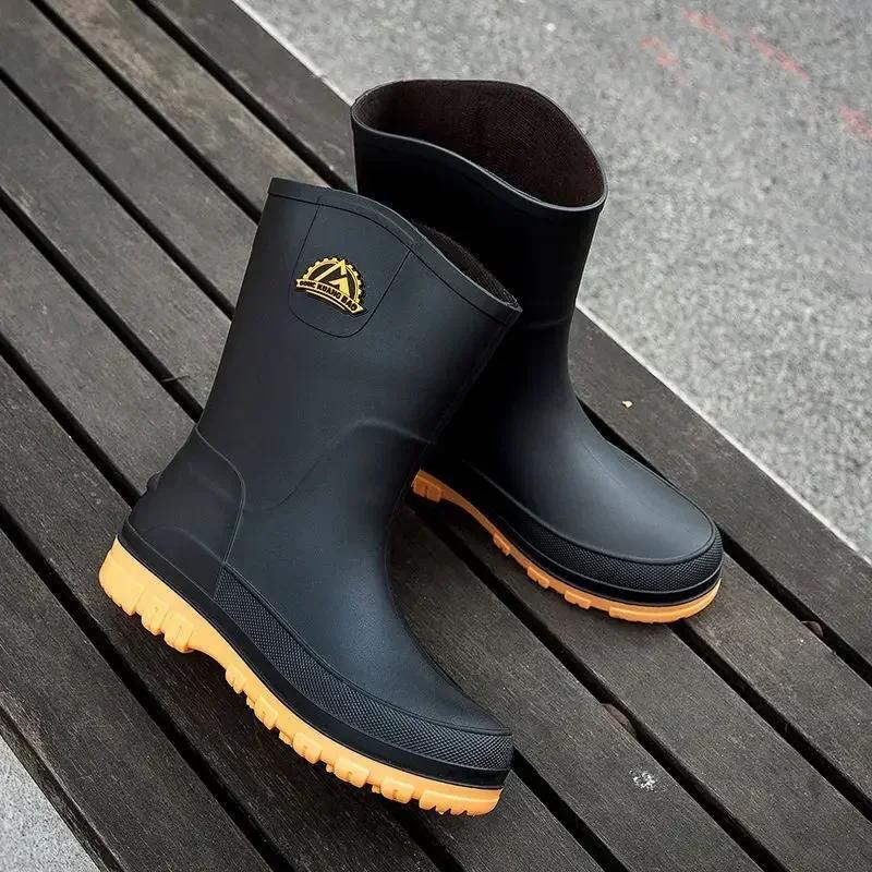 Summer Pvc Loafers Black Rain Boots for Men Wellies High Quality Wide Toes Man Shoes Gumboots Adult Low-heel Comfortable Garden