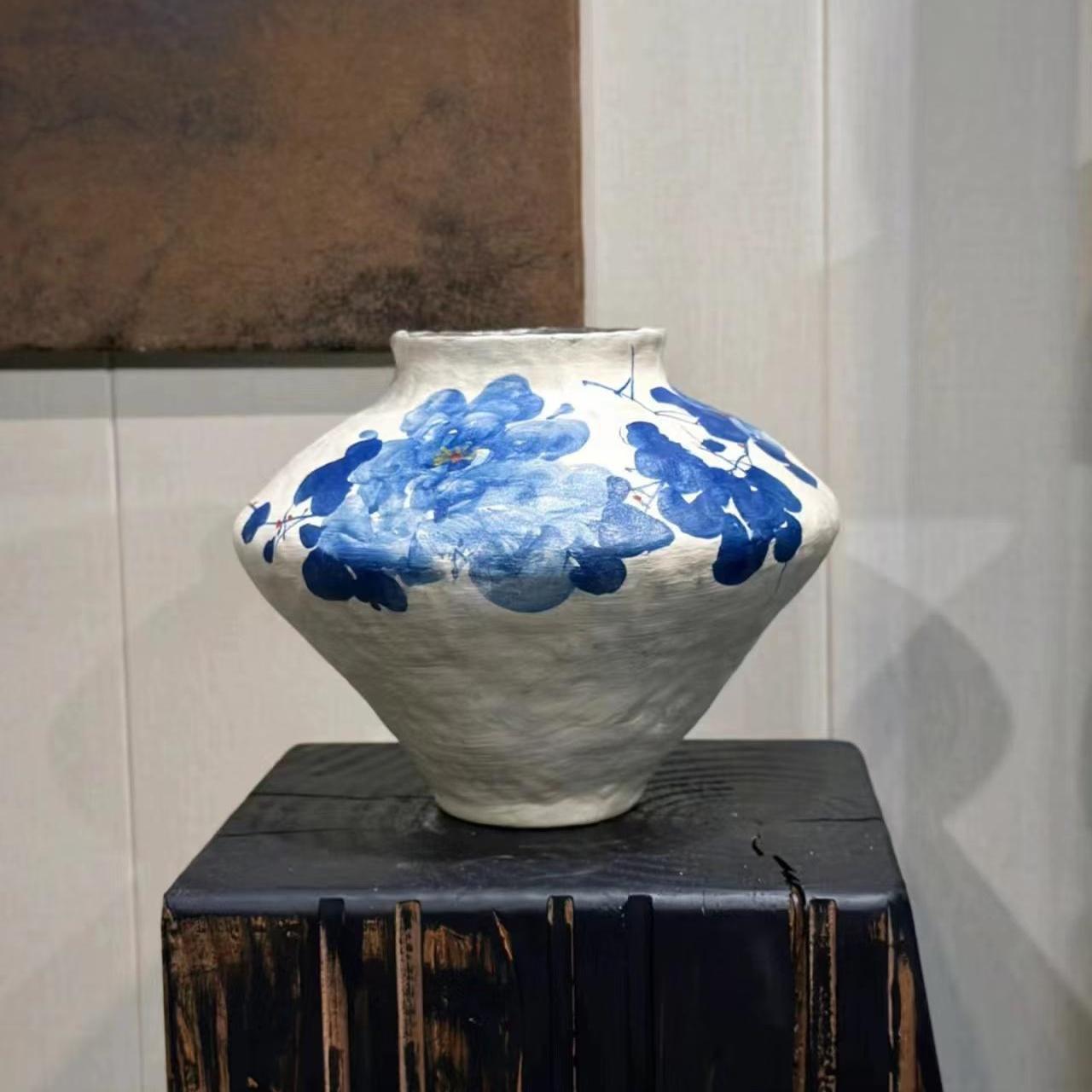 

Jingdezhen Ceramic Vase: Wabi-sabi Style Flower Arrangement Pottery for Living Room or Dining Table Mouth 12, Height 23, Belly 30