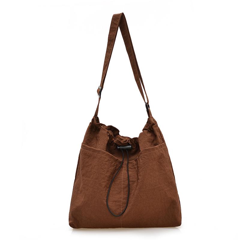 Washed Fabric Pleats Bucket Bag, Made Waterproof Nylon Drawstring Fold Cross Body Bags, Casual Versatile Shoulder Messenger Bag