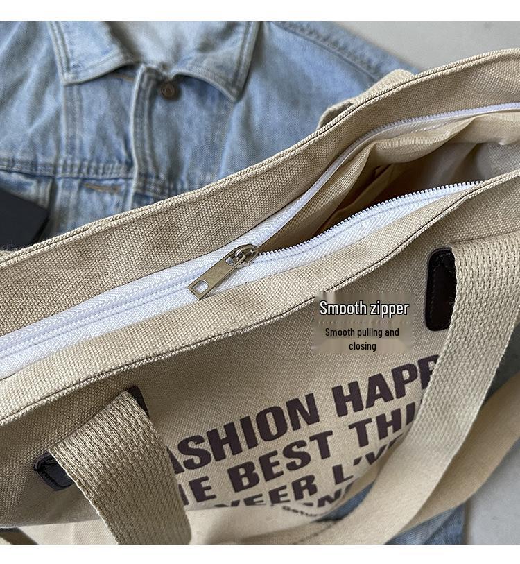 2024 Retro Large Canvas Tote Bag - Unisex, European/American Style, Perfect for College Students